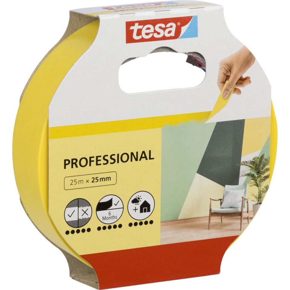Tesa maalriteip Masking Tape 25m x 25mm Precision indoor kollane 56270