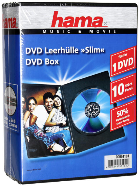 Hama dvd-karbid Slim DVD Jewel Case, must 10-pakk