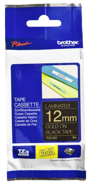 Brother etiketiprinteri etiketid TZE-334 must/kuldne 12 mm