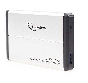 HDD/SSD enclosure Gembird for 2.5" SATA - USB 3.0, Aluminium, Silver