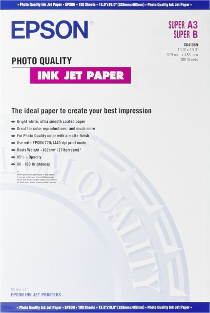 Epson fotopaber Photo Quality Inkjet Paper A3+, 100 lk, 105g S041069