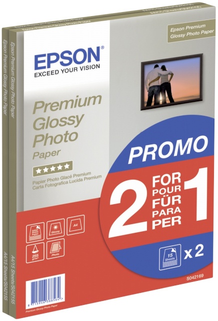 Epson fotopaber Premium Glossy Photo Paper A4, 2x 15 Sh., 255 g S 042169