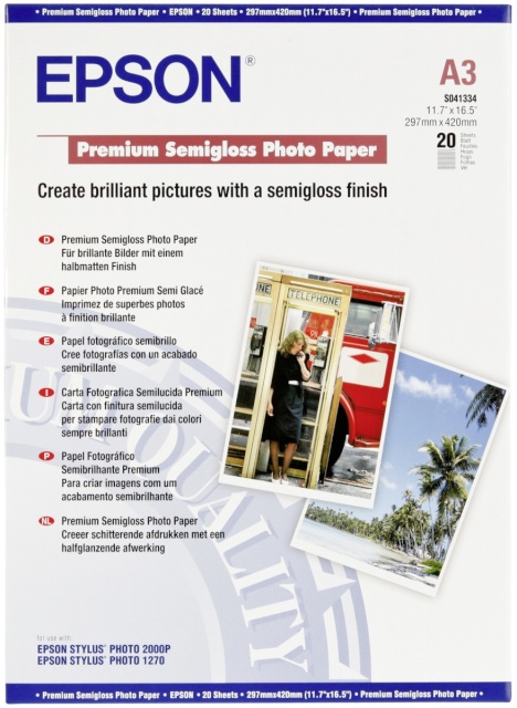 Epson fotopaber Premium Semigloss Photo A3, 20 lk, 251g S041334