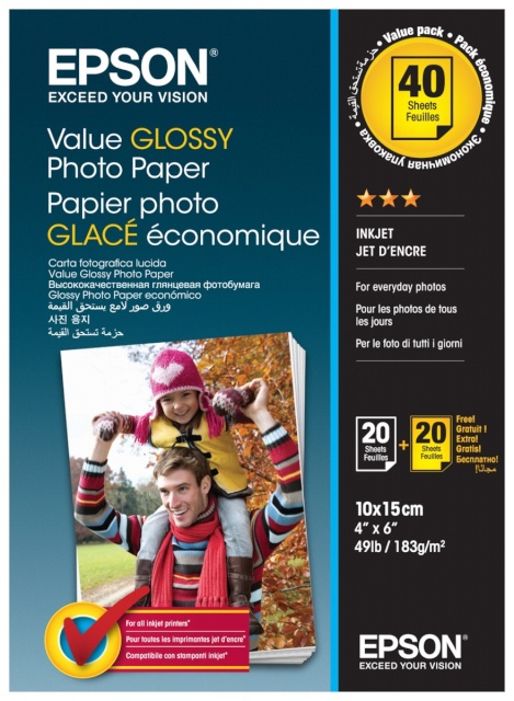 2x 20 Epson fotopaber Value Glossy Photo Paper 10x15 cm, 183 g S 400044
