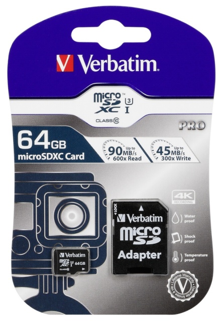 Verbatim mälukaart microSDXC Pro 64GB Class 10 UHS-I + Adapter