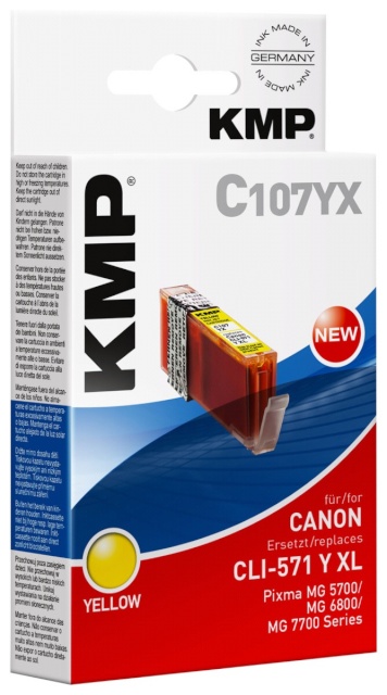 KMP tindikassett C107YX kollane asendustoode: CLI-571 XL Y
