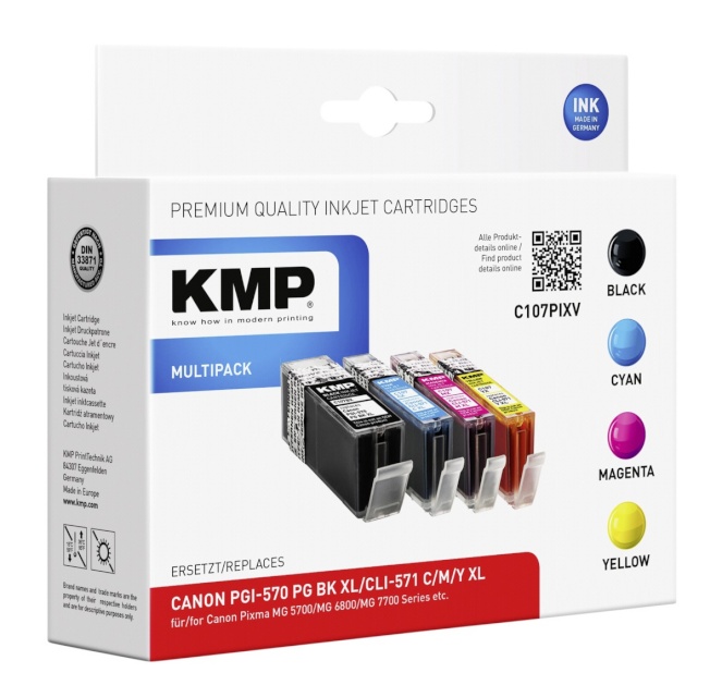 KMP tindikassett C107PIXV Multipack asendustoode: PGI-570/CLI-571 XL C/M/Y
