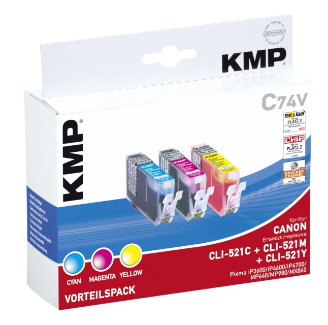 KMP tindikassett C74V Promo pakk C/M/Y asendustoode: CLI-521