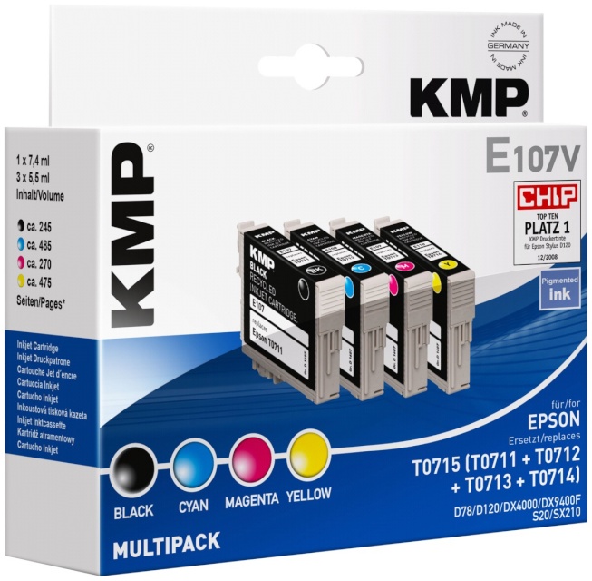 KMP tindikassett E107V Multipack BK/C/M/Y asendustoode: T 071