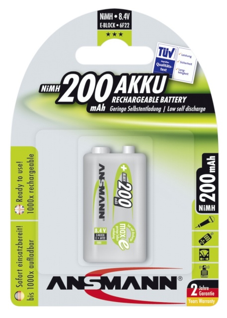 Ansmann akud 1 maxE NiMH 9V block 200mAh