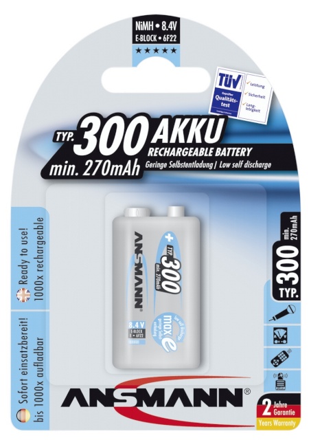 Ansmann akud 1 maxE NiMH 300 9V 270mAh