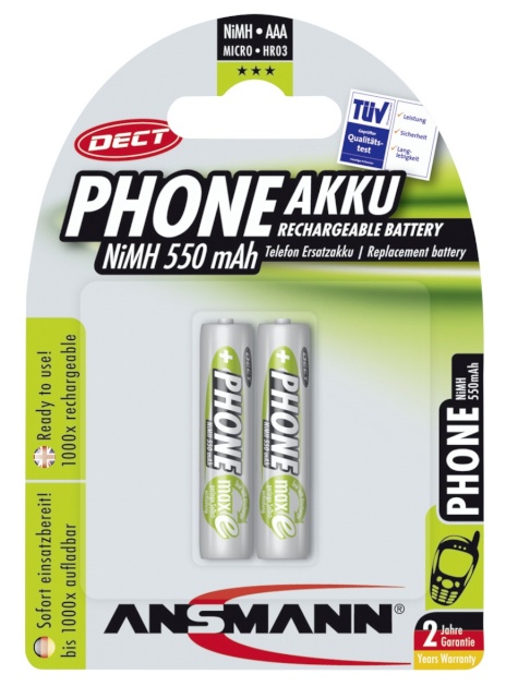 Ansmann akud 1x2 maxE NiMH Micro AAA 550mAh DECT PHONE