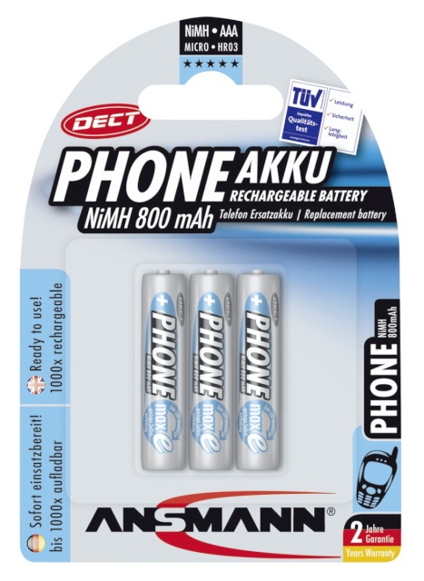 Ansmann akud 1x3 maxE NiMH Micro AAA 800mAh DECT PHONE