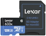Lexar mälukaart microSDXC High-Performance 633x 128GB, Flash memory class 10, + adapter