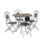 Aiamööbli komplekt MOSAIC laud ja 4 tooli (38666), D90xH70cm, mosaiikplaat: tumehall/pruun kivi, metallraam,värvus: must