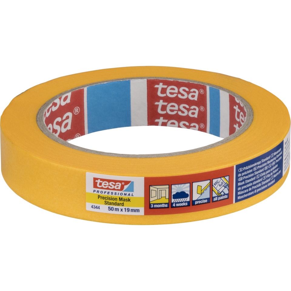Tesa maalriteip Masking Tape 50m x 19mm Standard Precision kollane 04344