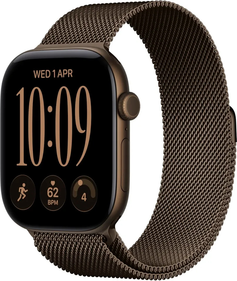 Apple Watch Series 12 46mm GPS, M/L, Dark Bronze Aluminium Case, Dark Bronze Milanese Loop, pronks