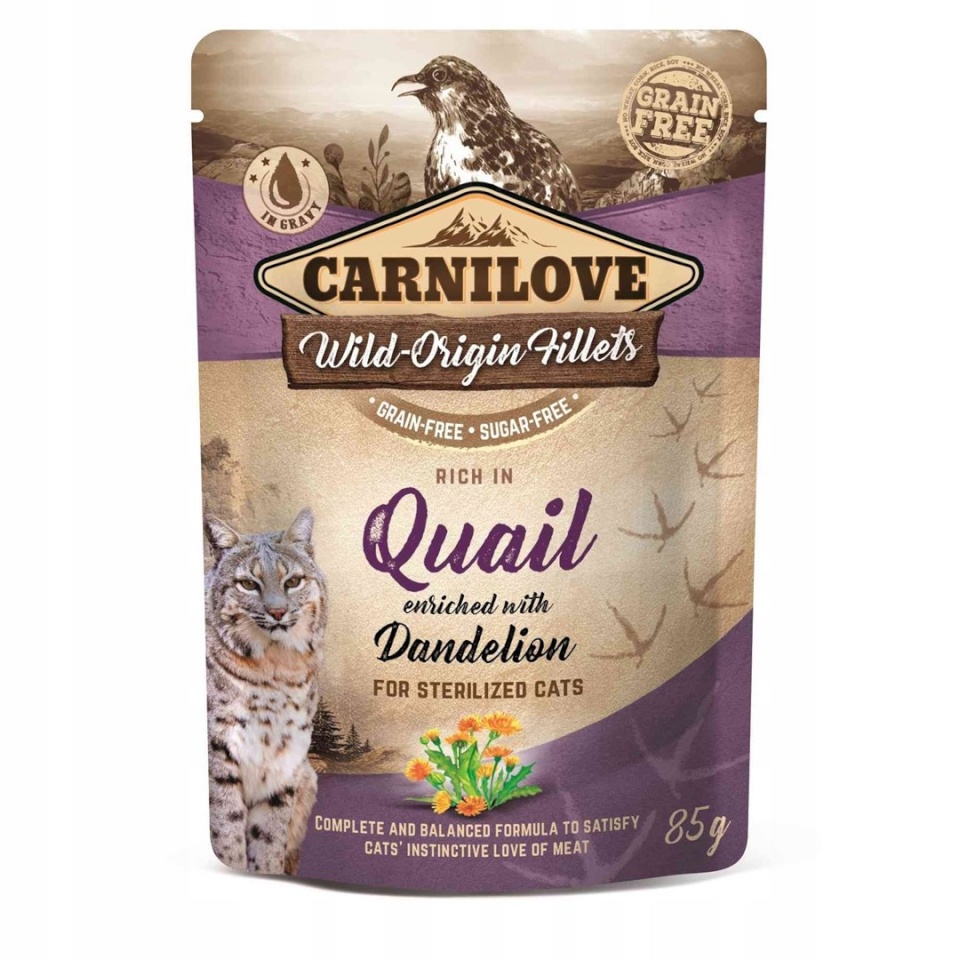 Carnilove kassitoit Cat Pouch Wet Food Quail, Dandelion, 85g
