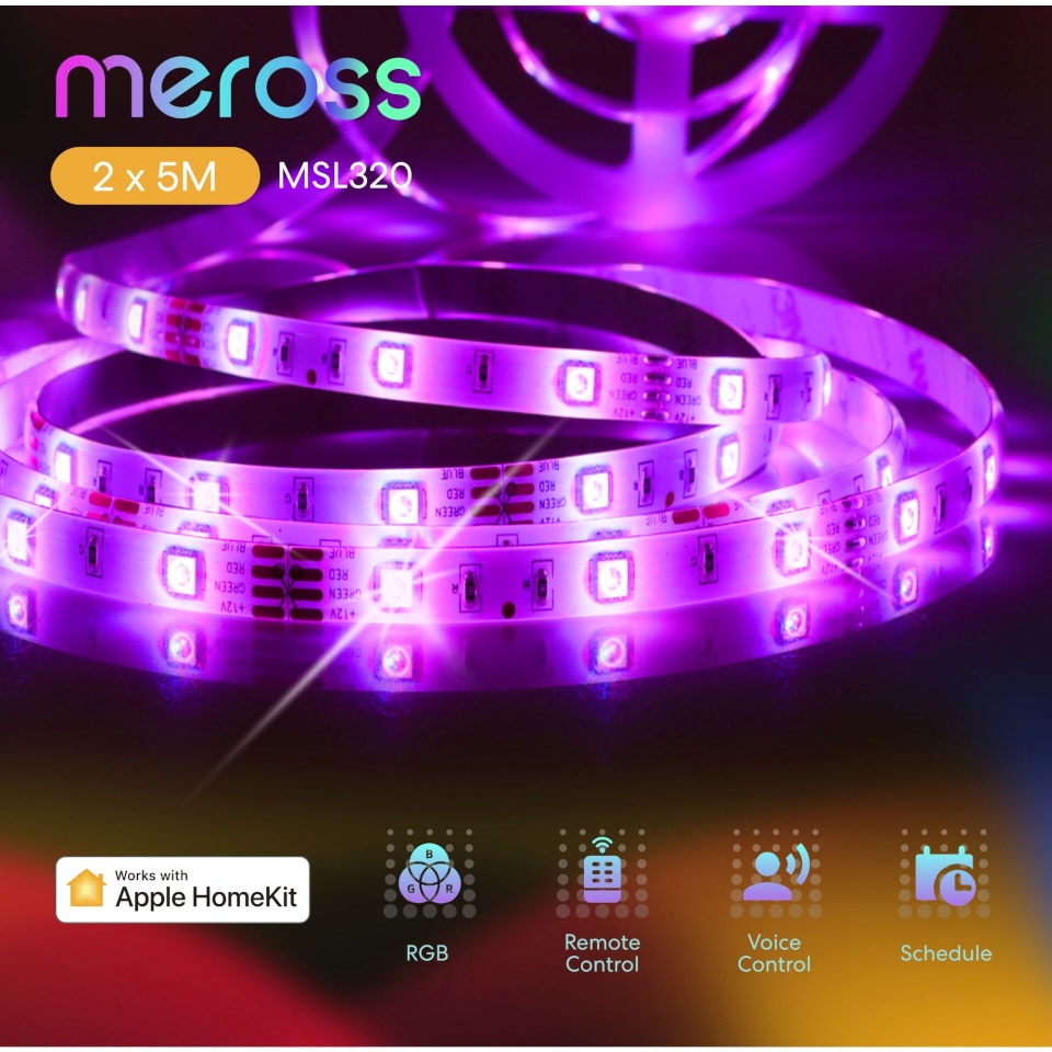 Meross LED valgusriba Smart Wi-Fi LED Strip with RGB, 2x 5m, mitmevärviline