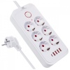 Maclean pikendusjuhe Power strip 6 sockets, MCE389 W 4xUSB-A 1xUSB-C 110-240V, AC 50/60Hz, 2.1A max 2500W valge