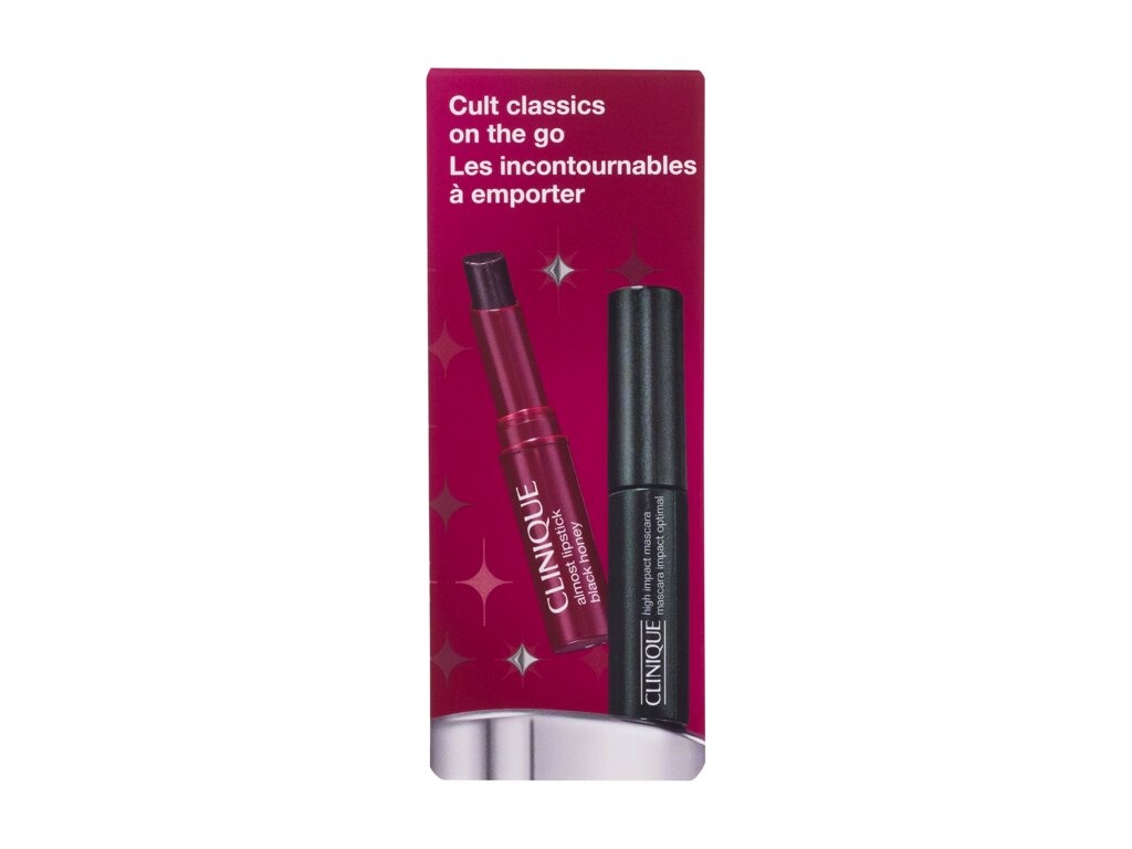 Clinique ripsmetušš Cult Classics On The Go Mascara High Impact 3,5 ml Black + Almost Lipstick 1,2 g Black Honey, naistele