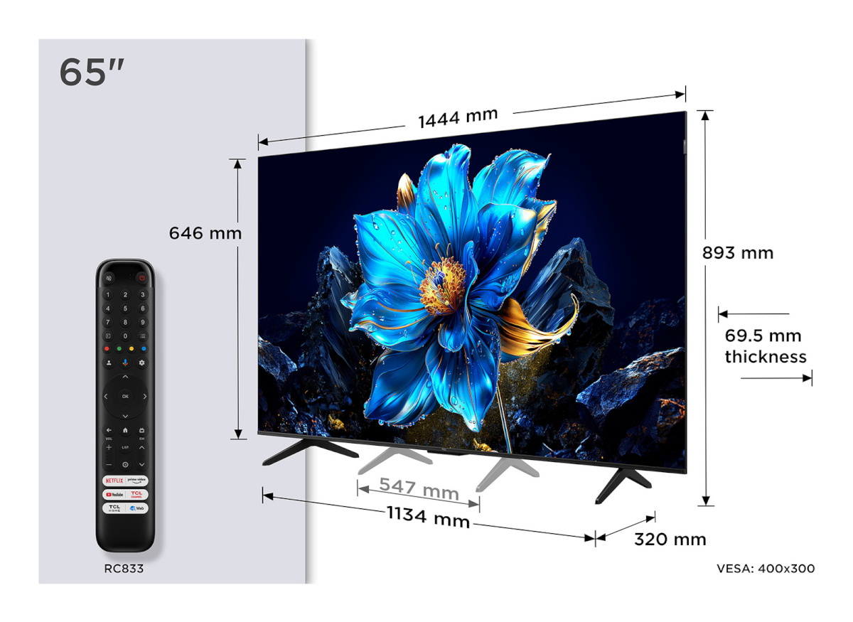 TCL televiisor P7K 65P7K TV 165.1 cm (65") 4K Ultra HD Smart TV Wi-Fi Metallic 450 cd/m²