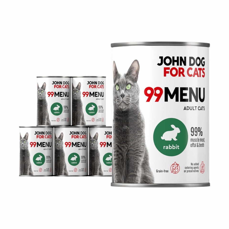 John Dog kassitoit 99 Menu Rabbit - Wet Cat Food- 6x400g