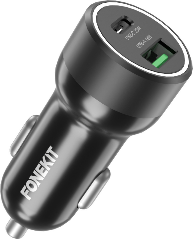 FoneKit autolaadija Travel 51W, USB-C + USB-A, must