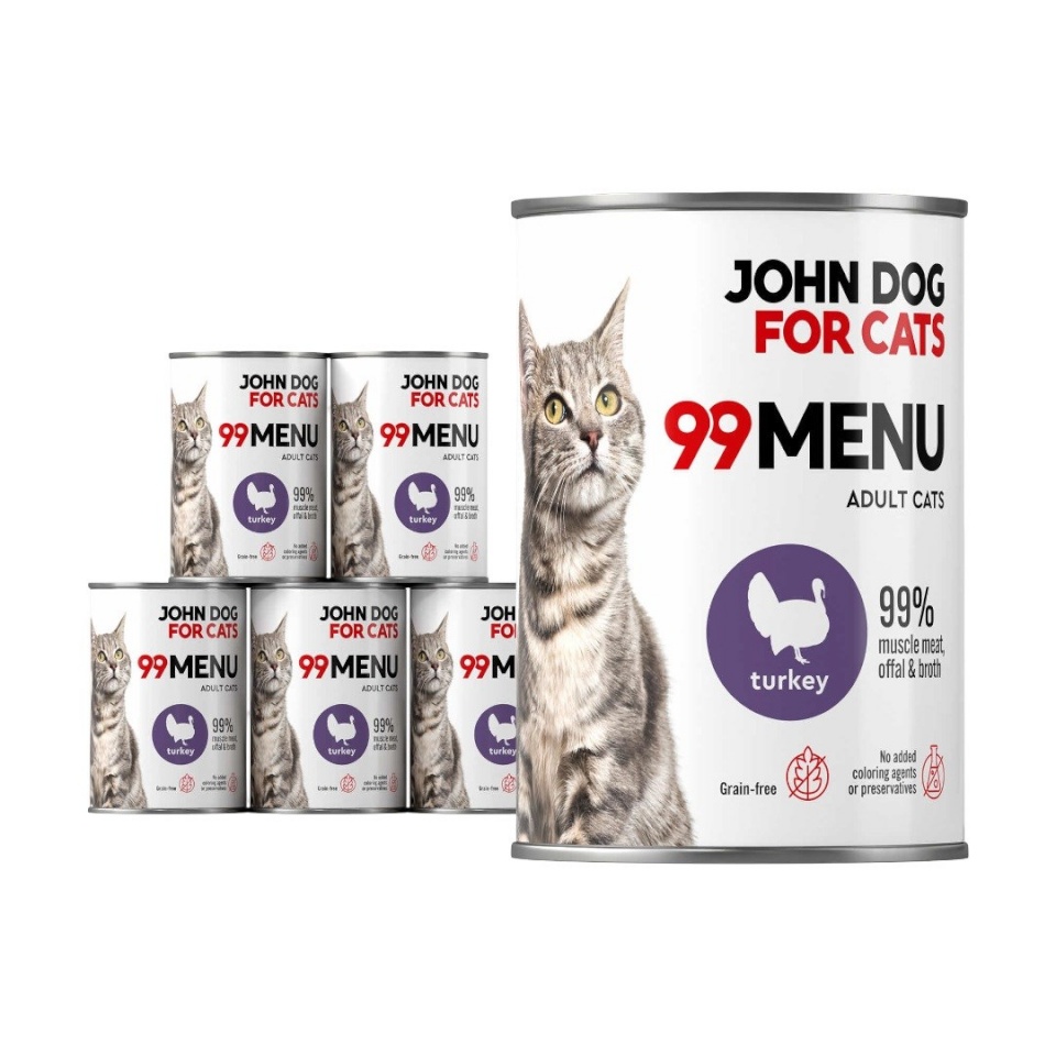 John Dog kassitoit 99 Menu Turkey - Wet Cat Food- 6x400g