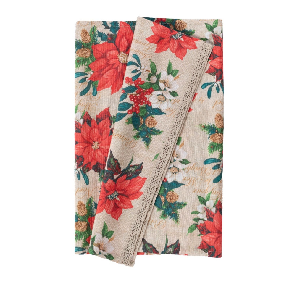 H4Y linik Winter Flowers, 43x116cm, beež/punane