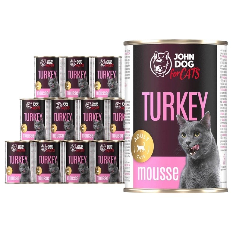 John Dog kassitoit Mousse Turkey - Wet Cat Food- 12x400g