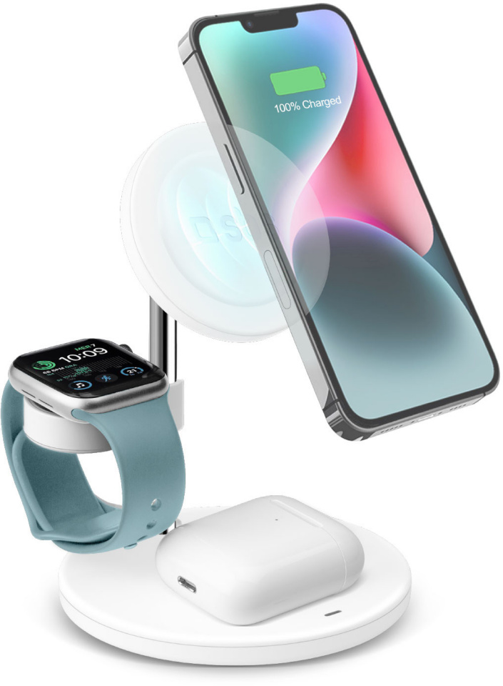 SBS juhtmevaba laadija Charging Station MagSafe 15W 3in1, valge
