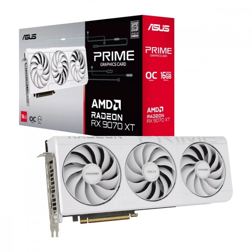 ASUS videokaart Radeon RX 9070 XT PRIME OC valge 16GB GDDR6 256bit 3xDP HDMI
