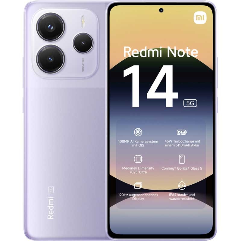 Xiaomi mobiiltelefon Redmi Note 14 5G 8 / 256GB Lavender lilla