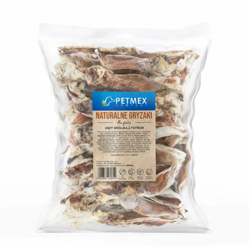 Petmex maius koerale Rabbit Ears with Fur, 200g