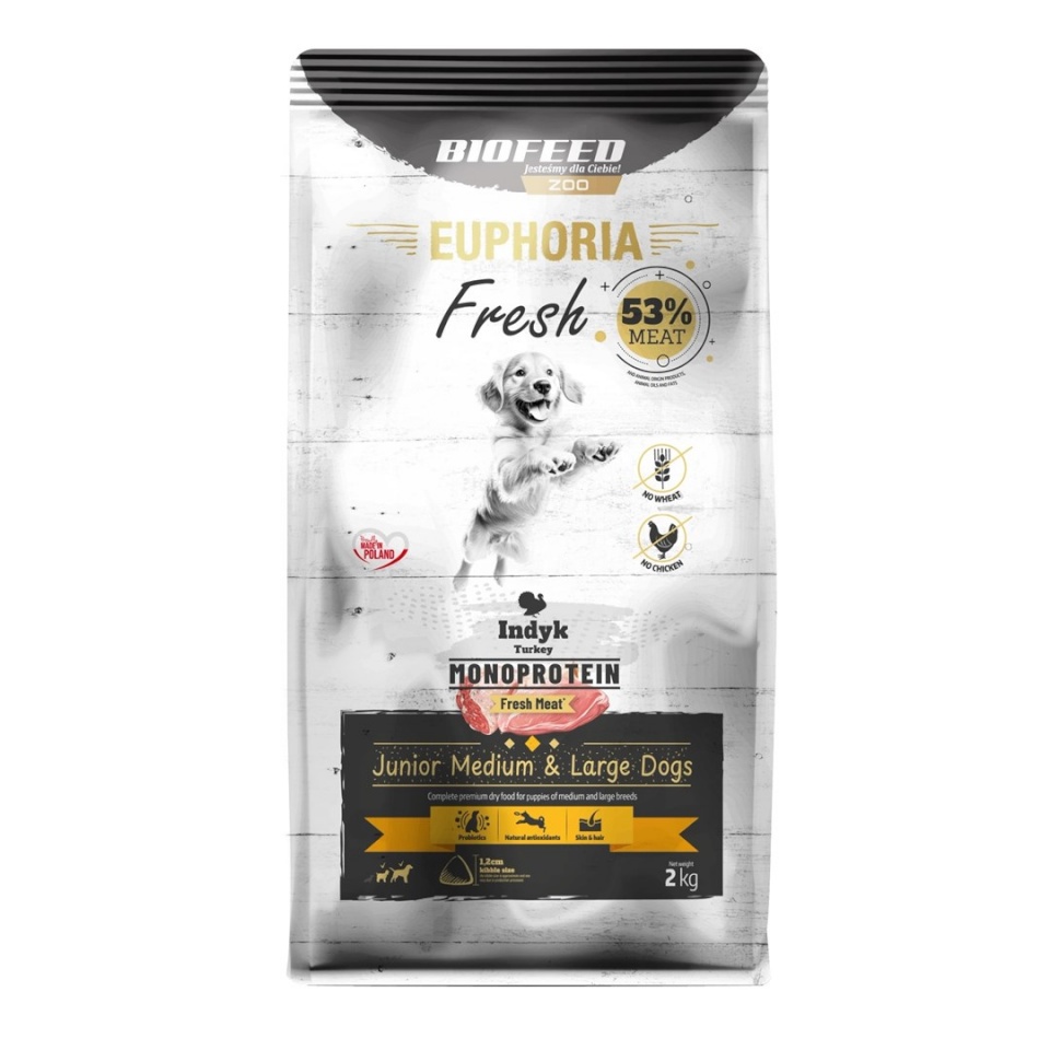 Biofeed kuivtoit koerale Euphoria Fresh Junior Medium & Large Monoprotein Turkey, 2kg