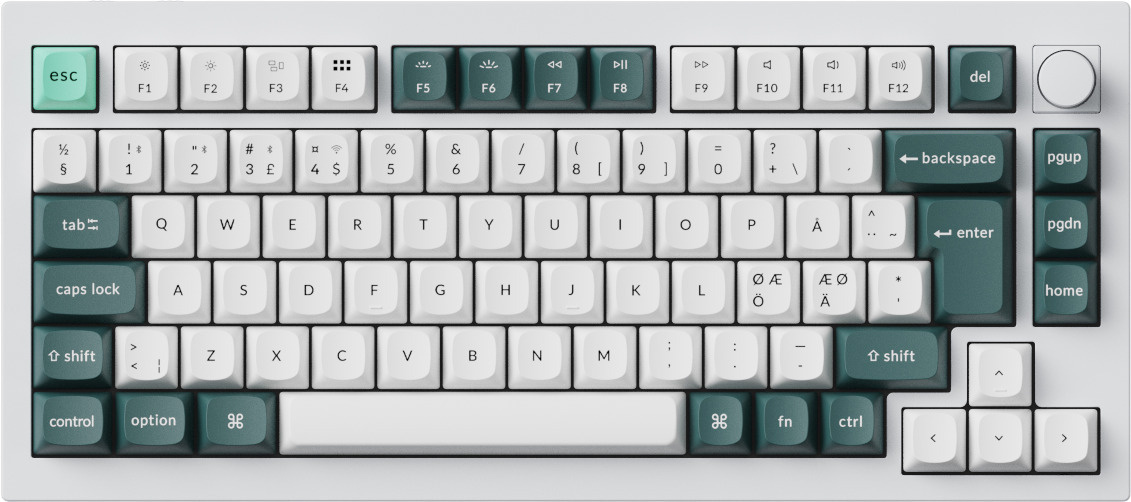 Keychron klaviatuur Q1 HE 75% mehaaniline, Gateron Double-Rail lülitid, valge