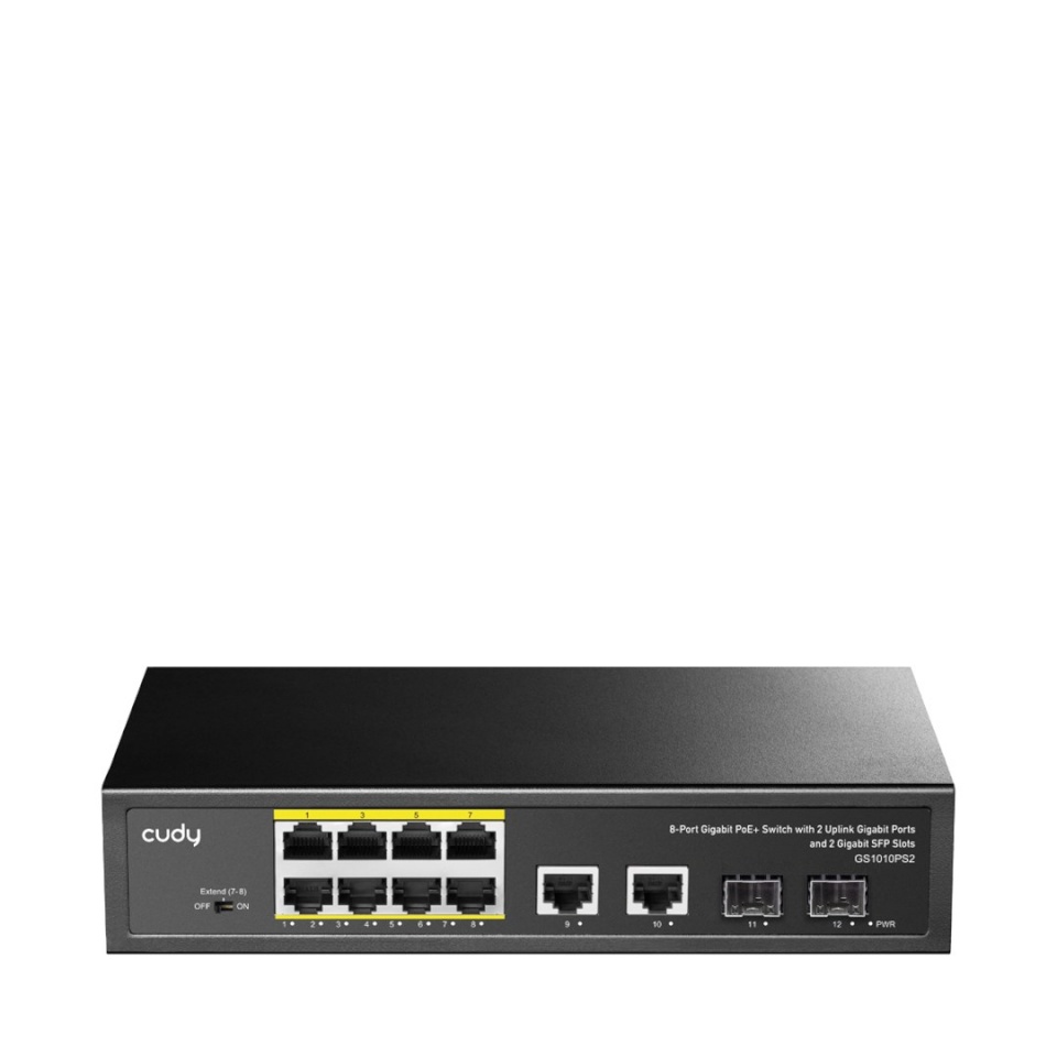 Cudy switch GS1010PS2 network Unmanaged Gigabit Ethernet (10/100/1000) Power over Ethernet (PoE) must