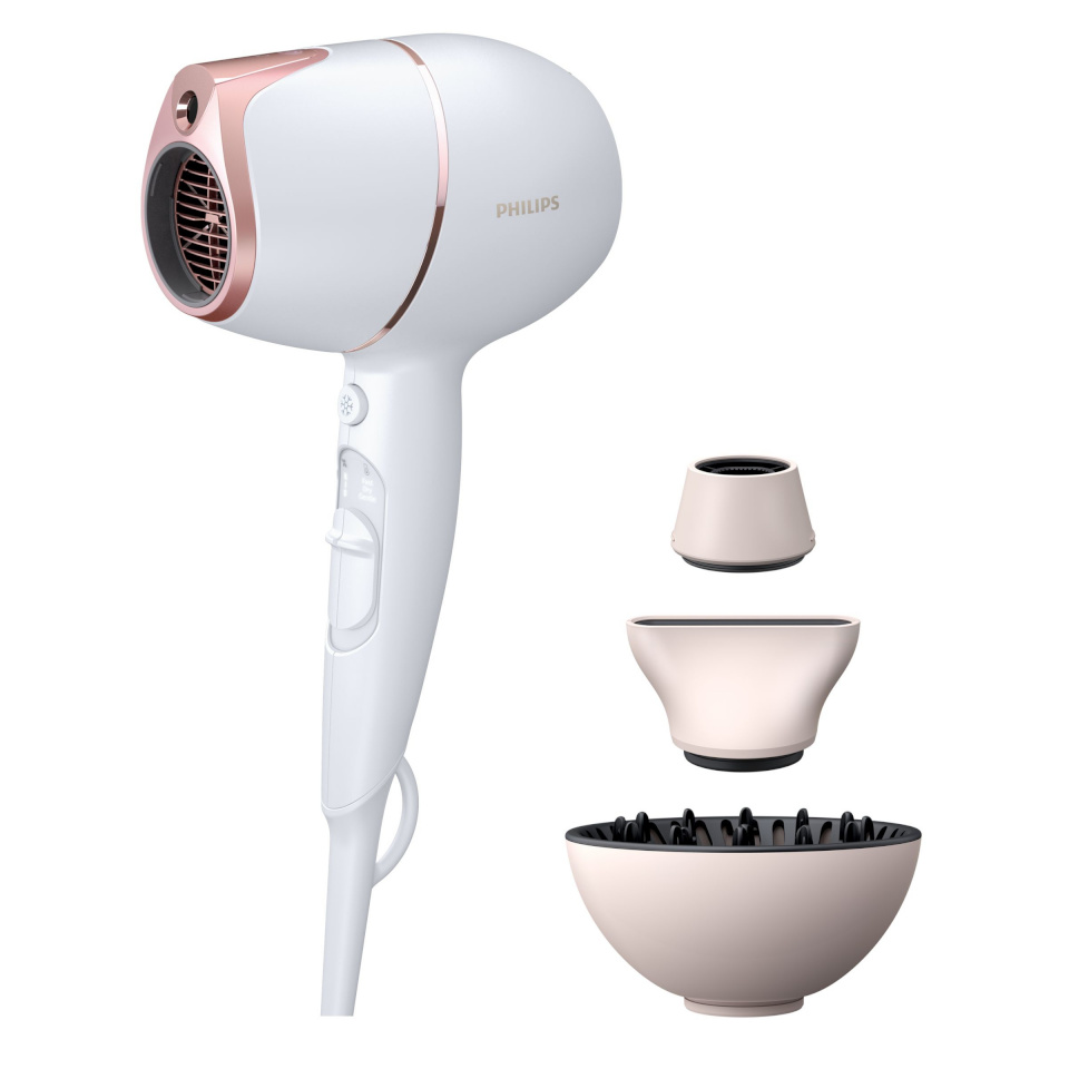 Philips föön BHD628/00 Prestige Hair Dryer with SenseIQ, 1800W, valge/roosa