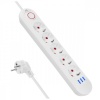 Maclean pikendusjuhe Power strip 5 sockets MCE395 W 3xUSB, 110-240v AC 50/60Hz, 2,1A max 2500W, valge