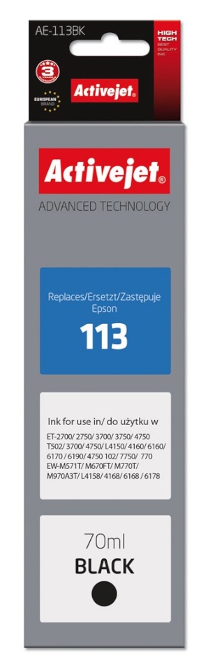 Activejet tindikassett AE-113Bk Ink ( for Epson 113 C13T06B140, Supreme, 70 ml, must)