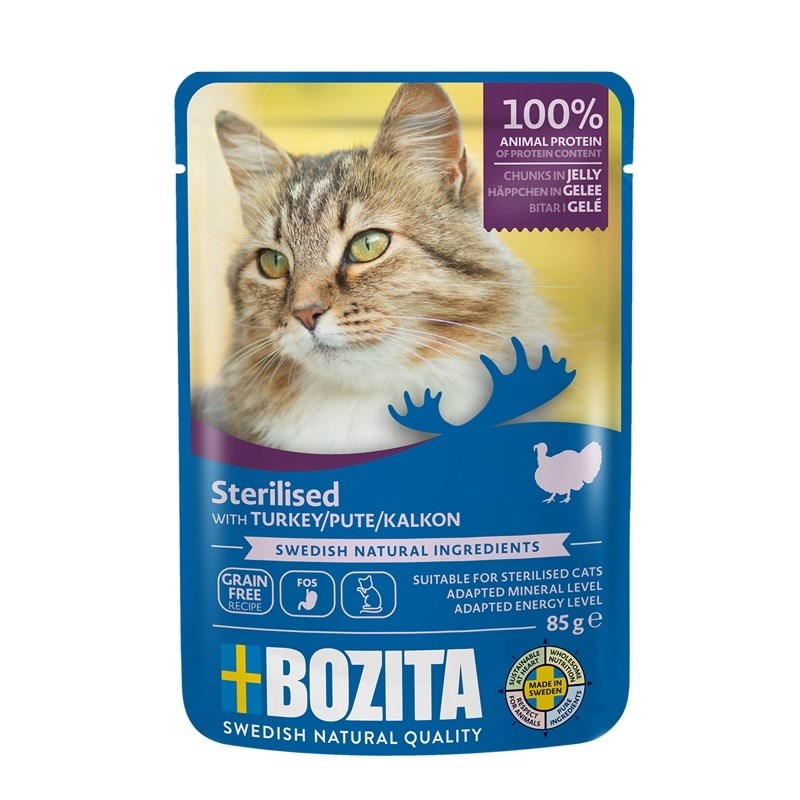 Bozita kassitoit Sterilised Pieces in Jelly with Turkey, 85g