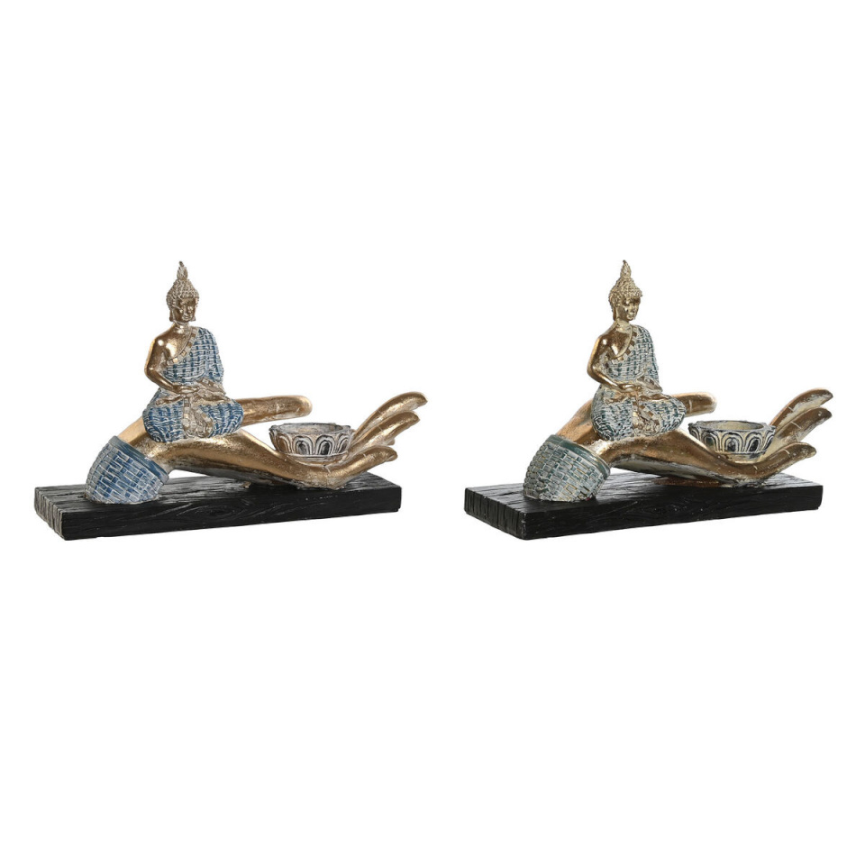 DKD Home Decor dekoratiivkuju 25,7x8x16cm sinine Buddha türkiissinine Idamaine Triibuline 2tk