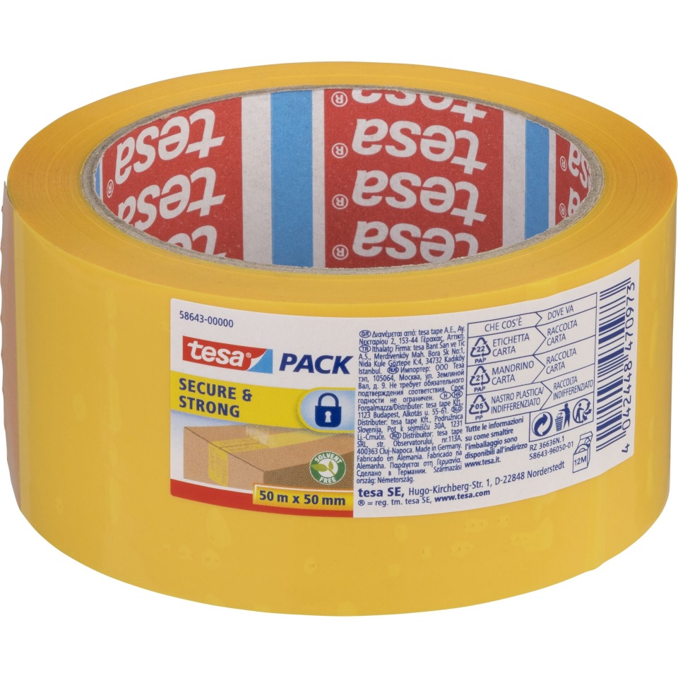 Tesa pakketeip Packaging Tape 50m x 50mm Secure&Strong kollane 58643