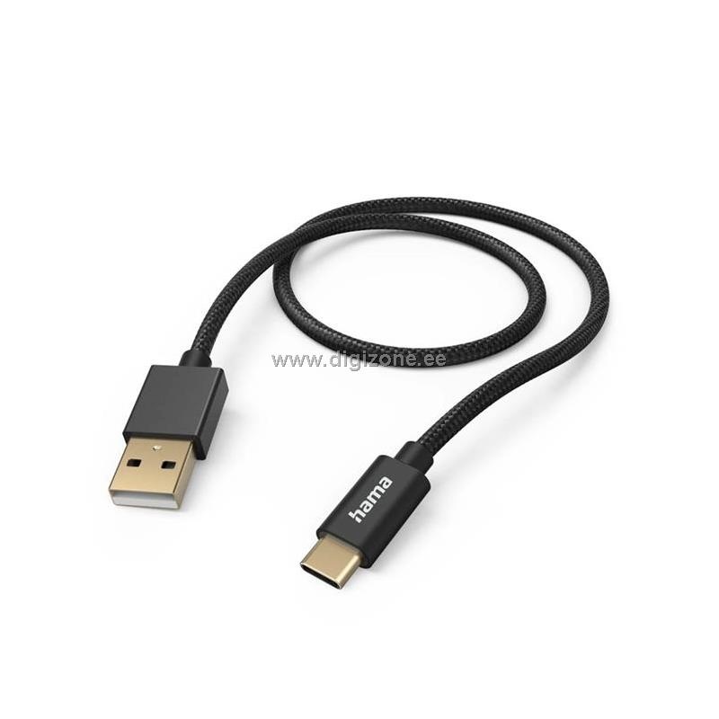 Hama laadimiskaabel Cable "Fabric" USB-A/USB-C 1.5m Nylon, must