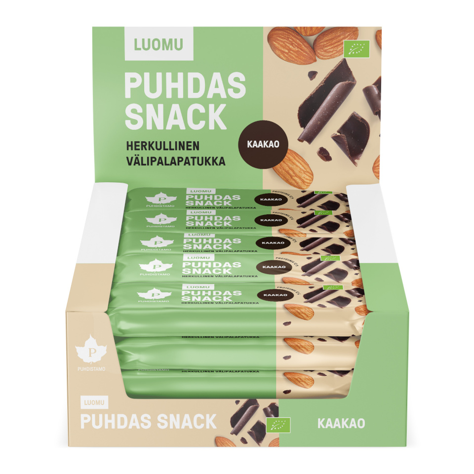 Puhdistamo proteiinibatoon Puhdas Snack Cocoa suupistebatoon, 40 g, 20 pakk
