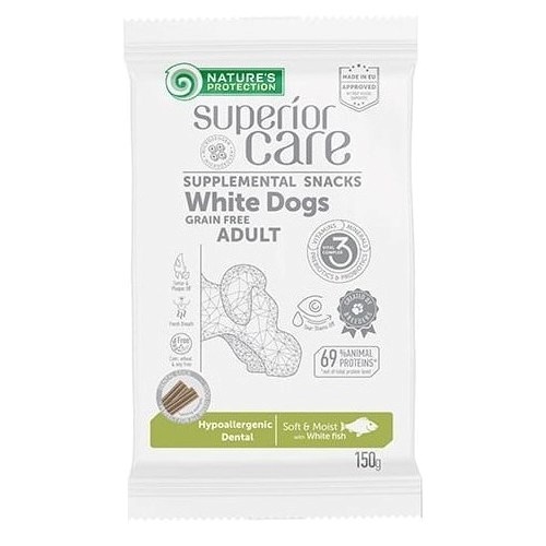 Nature's Protection maius koerale SC valge Dogs Grain Free Adult Hypoallergenic Dental Whitefish - Dog treat - 150 g