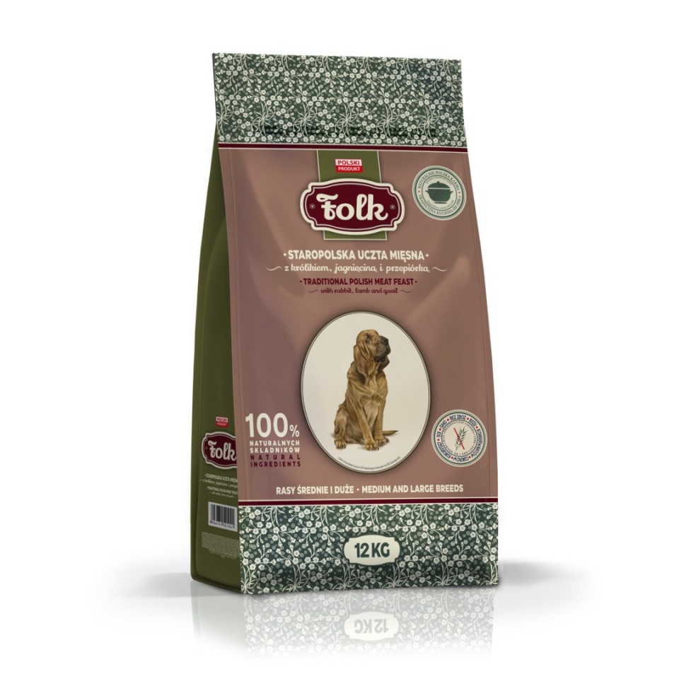 Folk kuivtoit koerale Medium and Large Breeds Traditional Polish Meat Feast with Rabbit, Lamb and Quail, 12kg