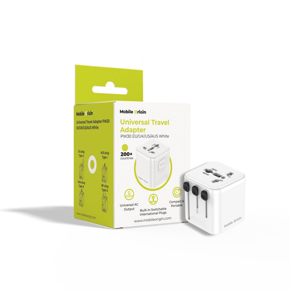Mobile Origin Travel Adapter PW30 EU/UK/US/AUS, valge