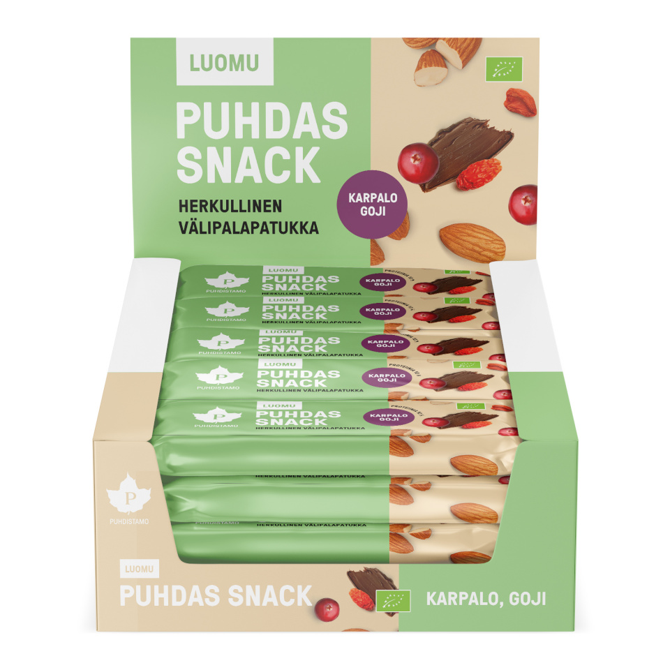 Puhdistamo proteiinibatoon Puhdas Snack Berry suupistebatoon, 40 g, 20-pakk
